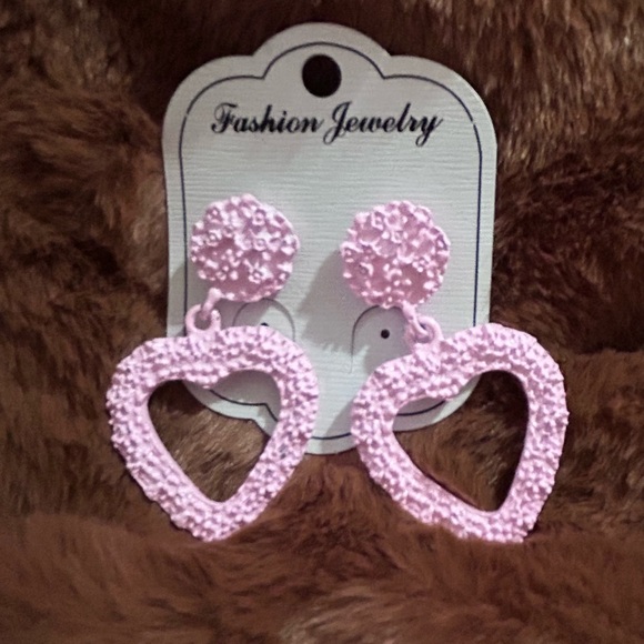 Jewelry - Pink Heart Drop Earrings & Purple/ Hold Shell Stud Earrings-Textured Statement